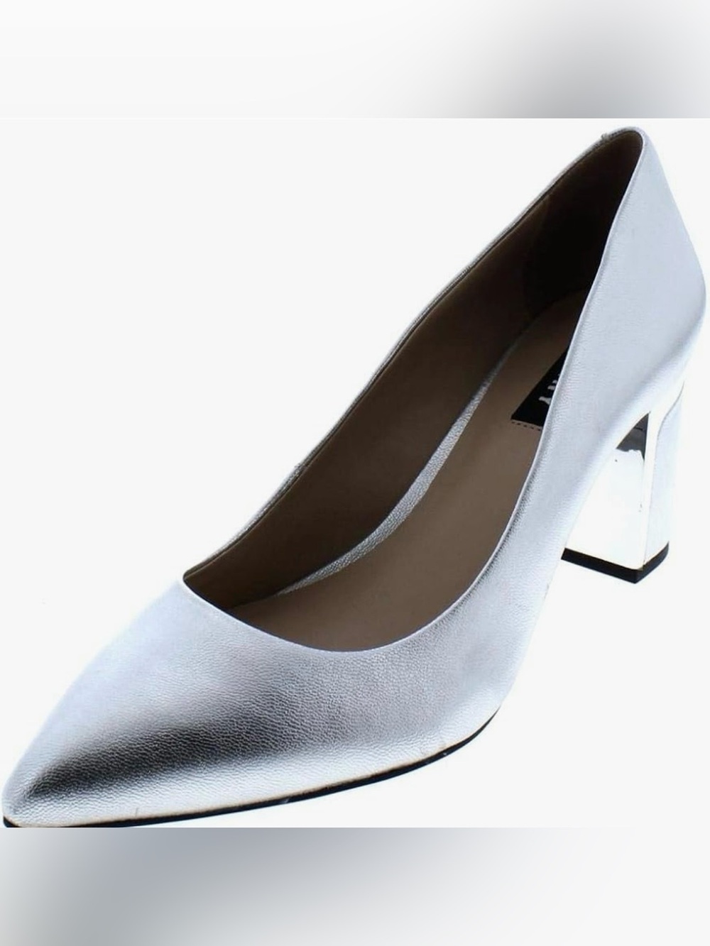 DKNY Womens Elie Block Heel Closed Toe Classic Pumps Silver 7.5 Minimalist Y2K